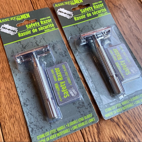 2 Safety Shaving Razor Sets Stainless Steel Shaver Each with 5 Refill Blades NIP - Picture 7 of 14